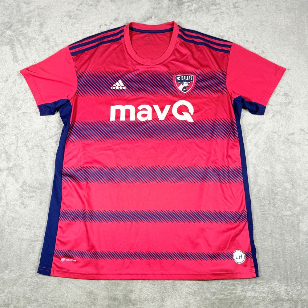 Adidas Mens 2XL FC Dallas Soccer Jersey Red Blue Striped MLS 22/23